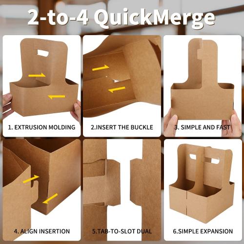 Bodaon 2 Cup Drink Carrier with Handle, 10 Pcs Cardboard Cup Holders, Disposable Drink Carriers for Delivery, Kraft Paper Coffee Cup Holder to Go, Take Out Cup Carriers for Hot/Cold Drinks