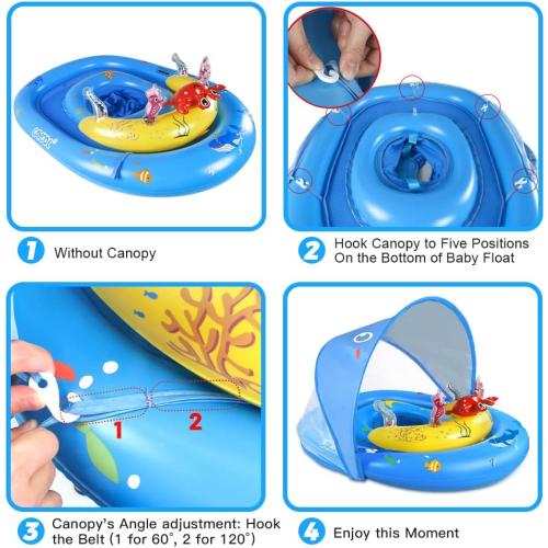 Baby Pool Float with UPF50  Sun Protection Canopy and Toy Play Console for Infant, Toddler, Adjustable Safety Seat for 3-36 Months