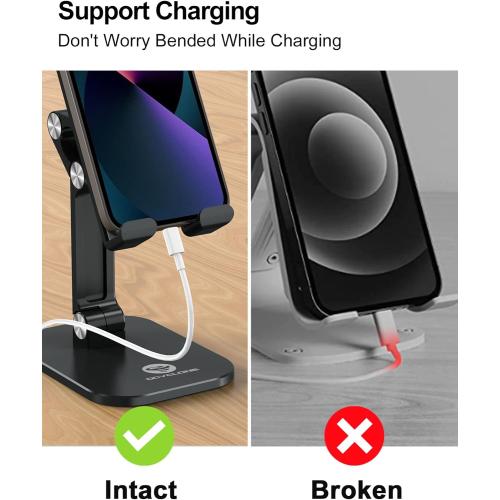 OCYCLONE Phone Stand, Adjustable Height and Angle Foldable Cell Phone Stand Holder for Desk, Taller iPhone Stand Compatible with 4.7-13 Smartphones iPad Tablet, Black