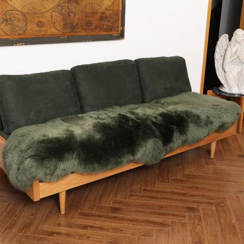 Green Premium Genuine Fur Sheepskin Rug Real Australia Sheepskin Natural Luxury Fluffy Lambskin Fur Area Rug Seat Covers for Kids Bedroom Sofa Chair Cover (Military Green, Double Pelt/2ft x 6ft)