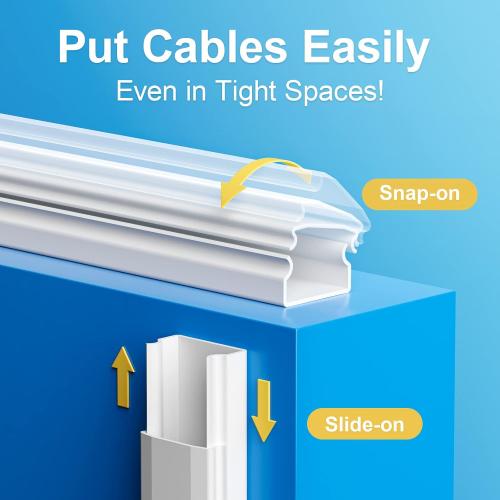 Yecaye TV Cord Hider, 42in Cord Cover, Large Cable Hider, Wire Covers for 4 Cords, Cable Raceway Wire Hider, Wire Hiders for TV on Wall, Cable Cover Cord Concealer, W1.18in H0.6in, White