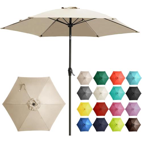 Ayge 7.5FT Large Outdoor Patio Umbrella Market Table Umbrella-UV Resistant, Easy Push Button Tilt and Crank, 6 Sturdy Fiberglass Ribs Heavy-Duty Pool Umbrella for Deck, Backyard,Garden, Yard,Beige