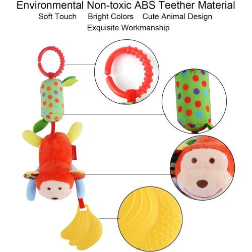 HAHA Baby Toys for 0 3 6 9 to 12 Months, Soft Hanging Crinkle Squeaky Sensory Learning Toy Infant Newborn Stroller Car Seat Crib Travel Activity Plush Animal Wind Chime with Teether for Boys Girls