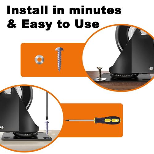 MSH&HCE 2 Inch Locking Caster Wheels with Brake, 360° Swivel Set of 4 for Furniture, Cabinets and Light Carts