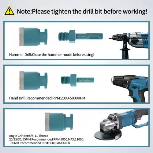 JeeynoTols Diamond Core Drill Bits Set 9pcs(4/5,1,1-3/8,2,2-1/2,4 Drill Bit 2 Beveling Chamfer Bit 2 Adapter) for Ceramic,Tile,Marble,Porcelain for Drilling,Shape,Enlarge,5/8-11 Thread
