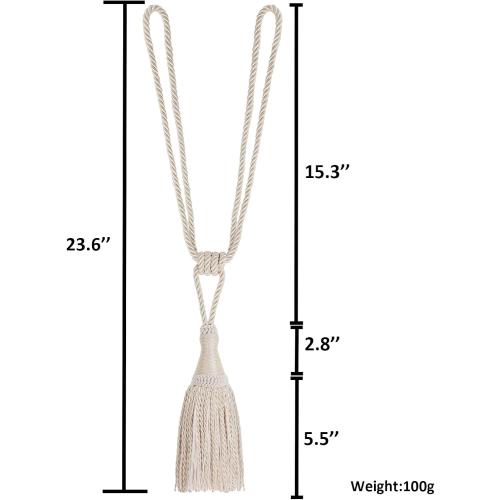 2 Pack Rope Large Curtain Tiebacks with Tassel Curtain Holdbacks