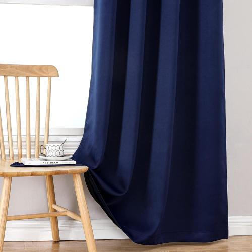 ChrisDowa 100% Blackout Curtains for Bedroom with Black Liner, 2 Thick Layers Total Blackout Thermal Insulated Grommet Window Curtains 2 Panels Set (Navy Blue, 52 x 63 Inch)