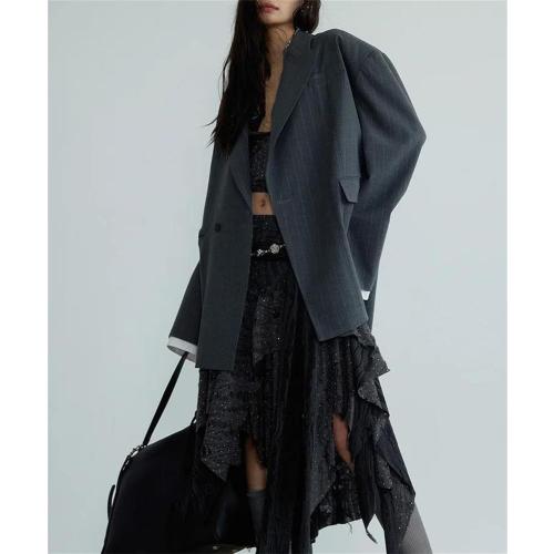 Emma James Womens Blazers Notched Lapel Long Sleeve with A Uniquely Shaped Striped Pattern Loose Fit Single Breasted Formal Suit Jacket size medium