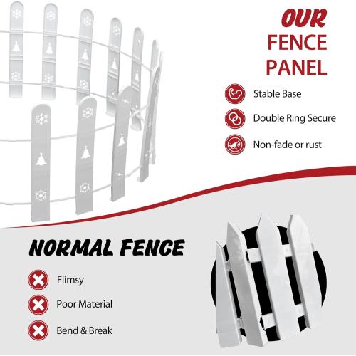 Christmas Tree Fence, Holiday Decoration White Picket Fence Plastic PVC Heavy Duty, Small Fence Panel Around Artificial Real Xmas Trees, Fence Gate to Go, Freestanding Circle Barrier for Toddler Cats