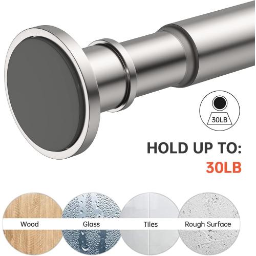 BRIOFOX Industrial Shower Curtain Rod - Never Rust Non-Slip 43-72 Inch 304 Stainless Steel, Brushed Nickel