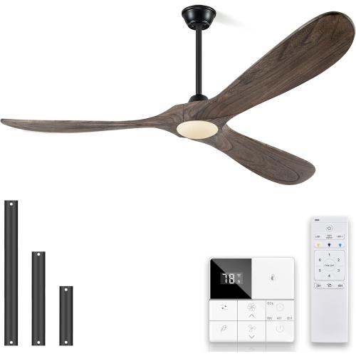 Eliora 60 Inch Ceiling Fans with Lights, Wood Outdoor Ceiling Fan for Patio and Remote Control Rustic Propeller Large Ceiling Fans with Light Farmhouse Indoor Quiet High cfm, Deep Brown