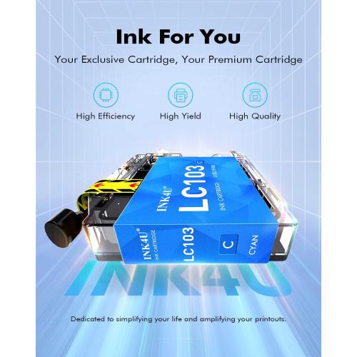 INK4U Compatible LC103 Ink Cartridges Replacement for Brother LC103XL LC101XL with MFC-J870DW MFC-J6920DW MFC-J6520DW MFC-J450DW MFC-J470DW Printer (4 Black,2 Cyan,2 Magenta,2 Yellow) 10 Combo Pack