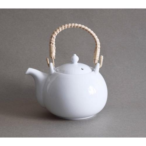 Japanese Porcelain Dobin Teapot -  Mino Ware - Wisteria Vine Handle - White - Made in Japan