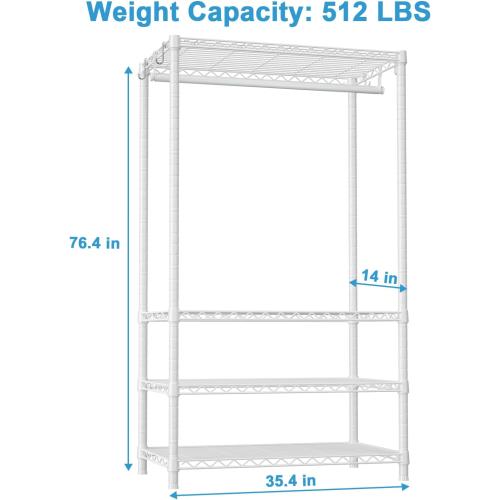 Ulif H4 Portable Closets, 4-Tier Metal Clothes Garment Rack for Bedroom and Cloakroom, Clothing Closet Storage and Organizer Wardrobe, 35.4 W x 14 D x 76.4 H, White