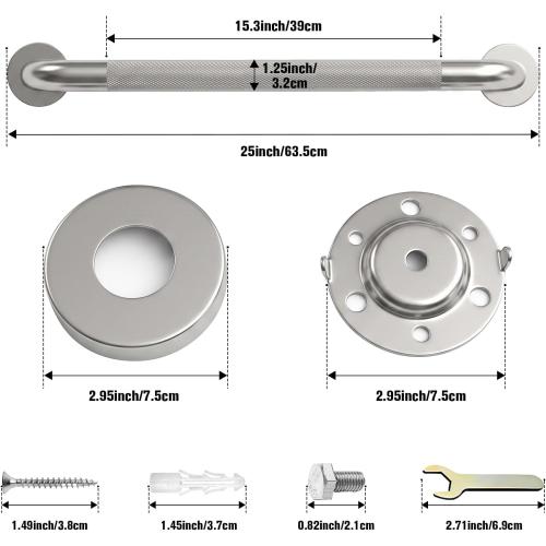 Grab Bars for Shower 24 Inch Bathroom Safety Bars for Seniors | 1.25'' Diameter; Heavy Duty 304 Stainless Steel; Non-Slip Knurled Grip; Brushed Nickel Metal; Wall Mounted; 500lbs Capacity