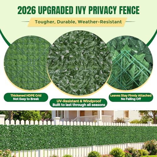 KASZOO Artificial Ivy Privacy Fence Screen - 120x40in Artificial Faux Privacy Fence Panel Artificial Green Wall Balcony Privacy Screen Decoration for Patio, Balcony, Wall, Backyard Indoor Outdoor