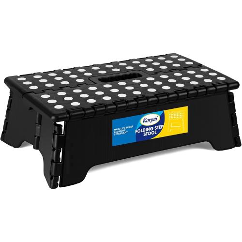 Korpai 5 Folding Step Stool for Adults and Kids 15-Inch Extra Wide Stool Holds Up to 300 lbs,Non-Slip Folding Stools with Handle,Compact Plastic Foldable Step Stool for Bathroom,Kitchen,ect