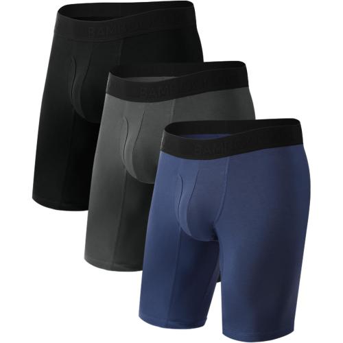 Size Large BAMBOO COOL Men's Long Boxer Briefs Performance Long Leg Sports Boxer Brief Underwear MultiPack