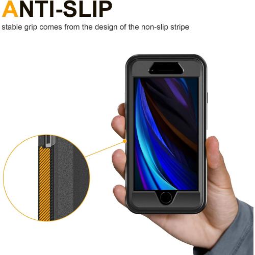 for iPhone SE Case 2022/2020/3rd/2rd,iPhone 8/7 case [Shockproof] [Dropproof] [Military Grade Drop Tested] with Non-Slip Removable Heavy Duty Full Body Phone Case-Black