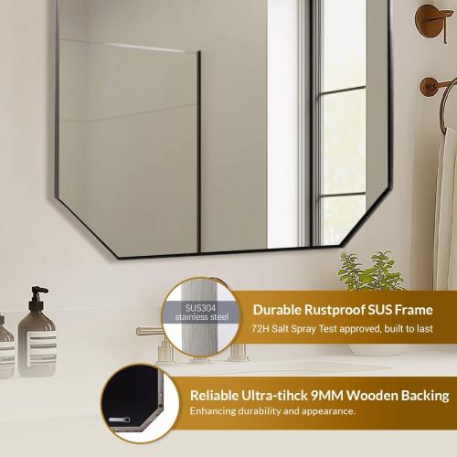 ANDY STAR Brushed Nickel Octagon Bathroom Mirror, 22x30 Inch Stainless Steel Metal Frame, Anti-Rust, Shatterproof HD Glass, Wall Mounted for Bathroom, Bedroom, Living Room