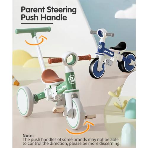 LOL-FUN 5 in 1 Toddler Tricycles for 1-3 Year Olds Boys Girls Toy with Parent Steering Push Handle, Baby Balance Bike 1 Year Old Kids Gift