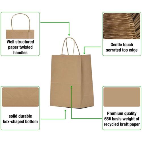 Qutuus 10x5x13 Kraft Paper Bags 100 Pcs Kraft Shopping Bags, Paper Gift Bags for Retail, Merchandise, Recycled Bulk Paper Sacks, Brown Paper Bags with Handles Bulk