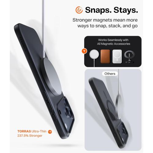 TORRAS Magnetic Slim Fit for  Case 6.3 inch, Ultra-Thin, Compatible with MagSafe, Lightweight Matte Anti-Scratch Hard PC Cover, OriginFit, Black