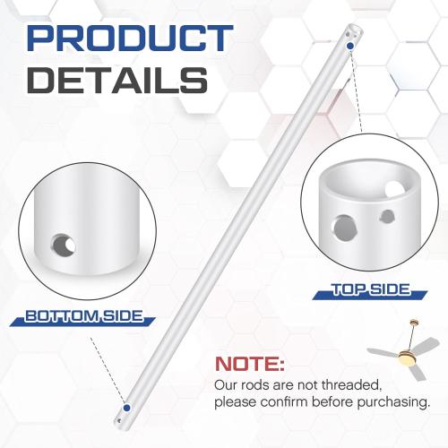 VIHOSE 36 Inch Ceiling Fan Downrod with Extension Cord 3 ft White Downrod for Ceiling Fan 1 Inch Outside Diameter Not Threaded Suitable for a Wide Range of Fans