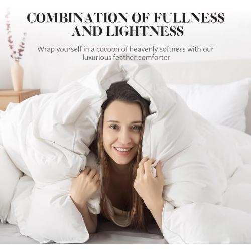 WhatsBedding Feather Down Fiber Comforter King Size,Duvet Insert King Filled with Feather and Down Fiber, All Season White Luxury Bed Comforter,Ultra Soft 100% Cotton 106x90