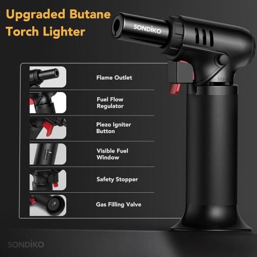 Sondiko Butane Torch, Refillable Soldering Torch with Visible Fuel Window