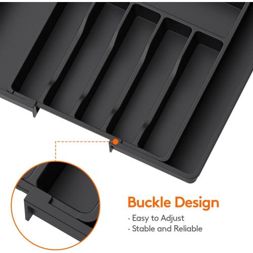 Lifewit Large Silverware Drawer Organizer, Expandable Utensil Tray for Kitchen, BPA Free Flatware and Cutlery Holder, Adjustable Plastic Storage for Spoons Forks Knives, Large, Black