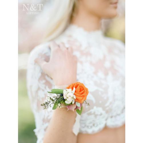 N&T NIETING Artificial Roses Flowers, Fake Glitter Flowers Burnt Orange Roses Perfect for DIY Wedding Bridal Bouquets Centerpieces Bridal Shower Party Home Flower Arrangement Decorations, 25Pcs