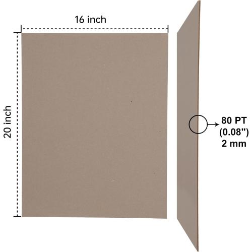 Heavy-Duty Chipboard Sheets 16 x 20 in - 80 PT (2mm) Thick - 20 Large Sheets of Chip Board for Binding Covers, Book Boards, Backing and Crafts - Sturdy Alternative to Thin Cardboard Sheets