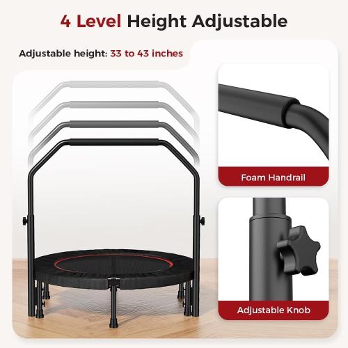 Rebounder Trampoline for Adult,460 LBS Mini Trampoline for Adults with Bar,Exercise Trampoline Indoor/Outdoor Use,40 inch Fitness Rebounder