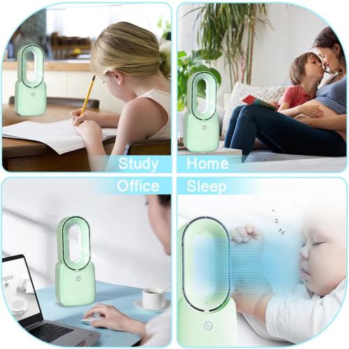 CONBOLA Desk Fan, 11.8 Inch Bladeless Fan Small Table Fan Air Cooler, Portable Rechargeable Breeze Quiet Fan with Touch Control 5-Colors Decorative LED Light for Office Bedroom（Green）