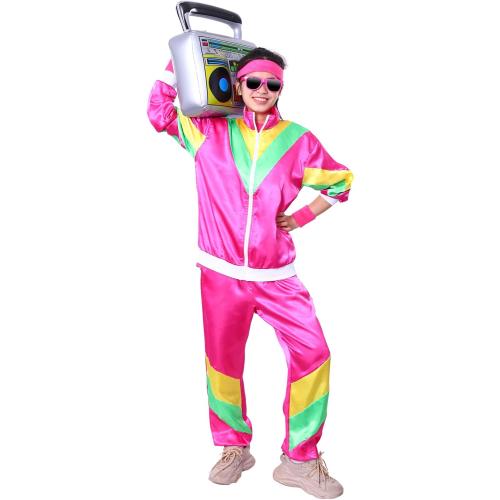 Size L Generic 80s 90s Tracksuit for Men Women Retro Hip Hop Windbreaker Disco Colorblock Workout Outfits, 1