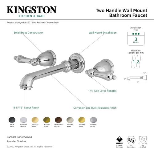 Kingston Brass KS7127AL 8-Inch Center Wall Mount Bathroom Faucet, Brushed Brass