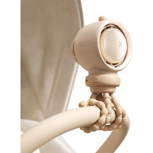 JISULIFE Stroller Fan Baby Large, Safe Bladeless for Crib, Desk, Portable Battery Rechargeable Cooling Fan with Air Turbo Tech, Night Light, Food-Grade Gift for Mom/Dad/Friend - Brown