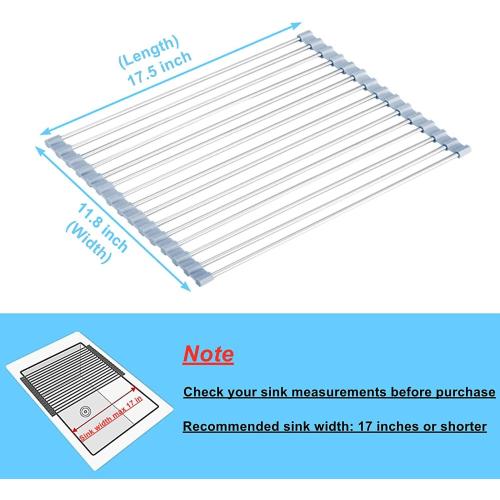 Seropy Roll Up Dish Drying Rack, Over The Sink Dish Drying Rack Kitchen Rolling Dish Drainer, Foldable Sink Rack Mat Stainless Steel Wire Dish Drying Rack for Kitchen Sink Counter Storage 17.5x11.8