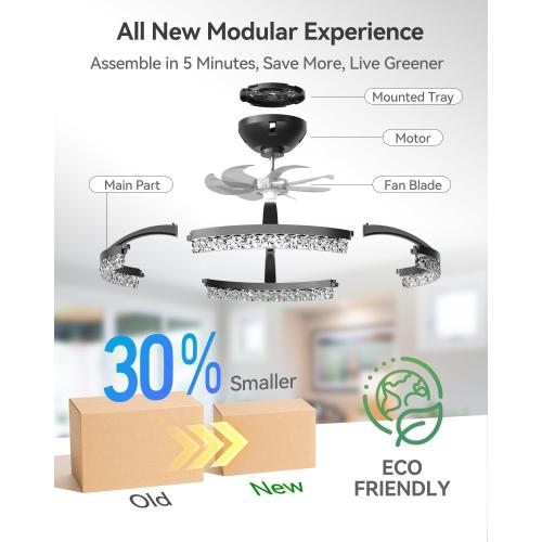 addlon Ceiling Fans with Lights and Remote, 20'' Low Profile Ceiling Fans, 3000-6000K Dimmable Modern Flush Mount LED Fan Light, Fandelier Ceiling Fan for Bedroom, Kitchen, Living Room, Black