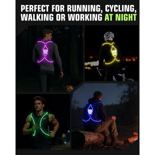 Zacro Reflective Running Vest 11 Light Modes 360°High Visibility Light up Running Vest for Cycling, Dog Walking, Rechargeable & Adjustable Illuminated Night Safety Reflective Gear Women & Men