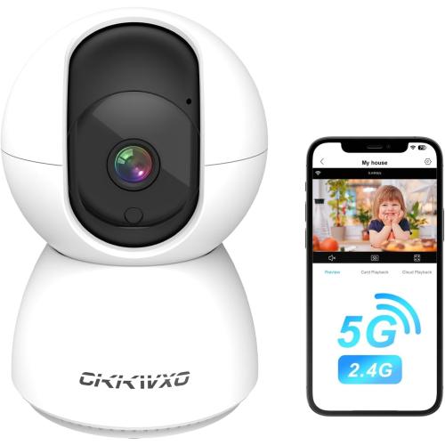 White 2.4&5GHz WiFi Indoor Security Camera,2K/3MP Camera for Home Security, 355° Pan/Tilt Pet Cam, IR Night Vision Baby Monitor, 2-Way Audio, Motion Tracking, Cloud & SD Card Storage