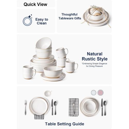 LE TAUCI Dinnerware Sets 16 PCS, Stoneware Plates and Bowls Set, House Warming Wedding Present, Serve for 4 (10 Dinner Plates   8 Salad Dish   28 oz Cereal Bowl 12oz coffee mugs) x 4, Arctic White (NO DINNER PLATES)