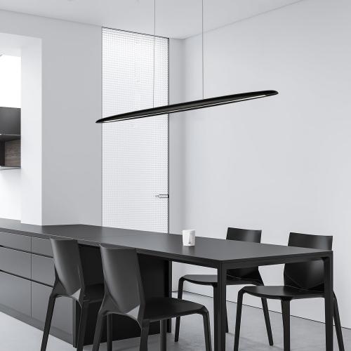 39 Wood LED Linear Pendant Light Black Linear Pendant Dinning Room Hanging Lights LED Dimmable Chandeliers 24w for Dining Room Pool Table Lights Kitchen Island Light Black