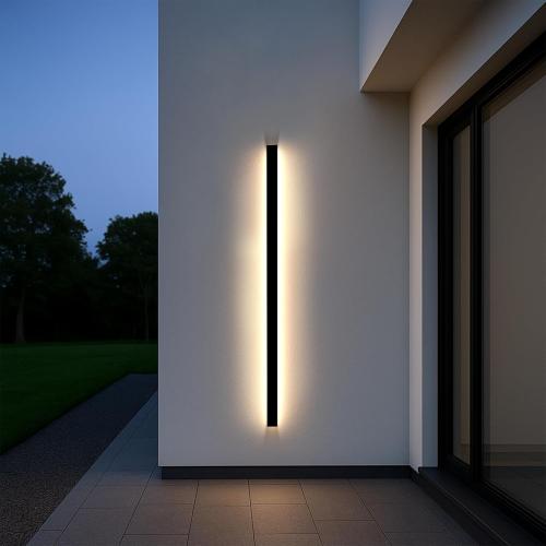 Modern Outdoor Wall Lights 79 Inch, 3000K Linear Exterior Wall Light Wall Mount, IP65 Waterproof Long Porch Wall Sconce Light for Front Door, Garage (Black)