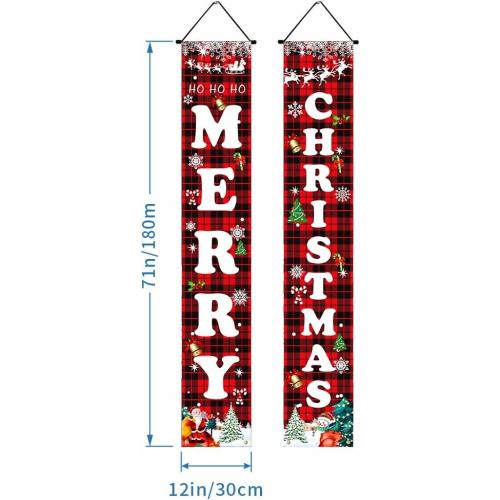 Christmas Decorations Red Black Buffalo Plaid Sign Set for Festival Merry Christmas Door Banner | Outdoor Yard & Front Porch | Indoor & Outdoor Xmas Decor for Home, Wall, Front Door, Yard, and Garage