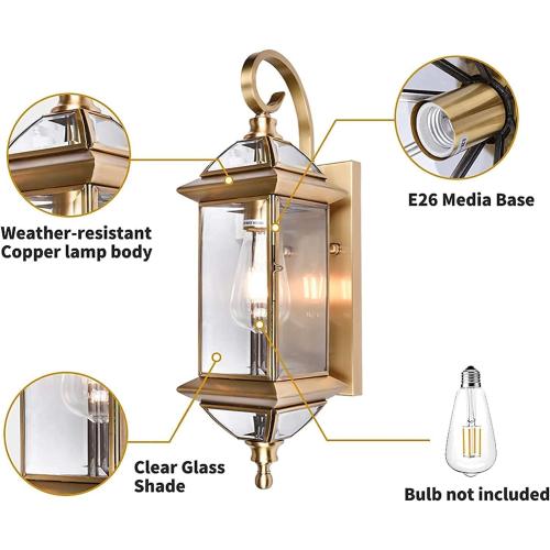 Milaii Copper Exterior Wall Light 20 H Outdoor Light Fixture Waterproof Wall Sconce Oil Rubbed Brass Porch Light with Clear Glass Lantern Wall Mount Lights for House Garage Patio Aisle