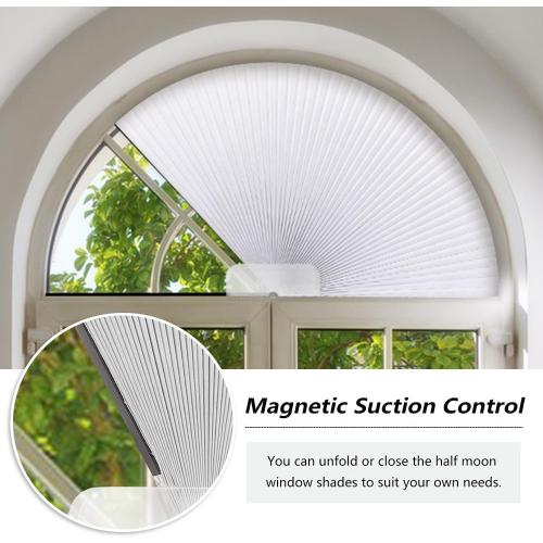 2 Packs Arch Window Shades Blackout Half Circle Cellular Shades, Pleated Blinds Half Moon Window Shades for Semi Circle Windows, Easy Cut and Install, (Radius: 36, White)