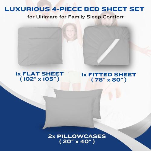 DREAMCARE King Size Sheets Set - King - Extra Deep - Light Gray