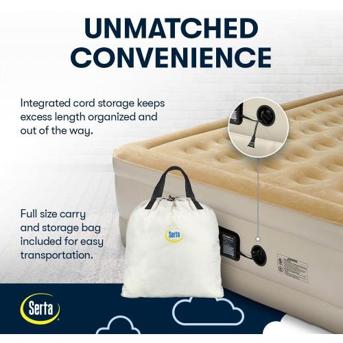 Serta Raised Air Mattress with Never Flat Pump | Luxury Inflatable Mattress with Built in Air Pump to Ensure a Good Night’s Rest | Heavy Duty Blow Up Mattress with Self Inflating Pump